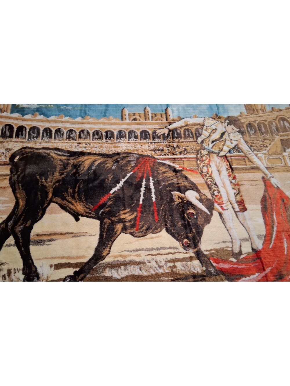 Vintage Spanish Retro Tapestry Rug Matador And The Bull Bullfighting